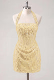 Halter Light Yellow Bodycon Corset Sequin Homecoming Dress