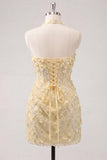 Halter Light Yellow Bodycon Corset Sequin Homecoming Dress