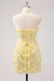 Halter Light Yellow Bodycon Corset Sequin Homecoming Dress
