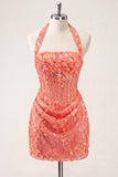 Halter Light Yellow Bodycon Corset Sequin Homecoming Dress