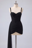 Pink Bodycon Ruched Beaded Corset Homecoming Dress with Sash