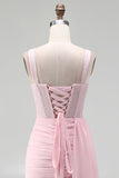 Pink Bodycon Ruched Beaded Corset Homecoming Dress with Sash