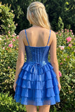 Champagne A Line Sequin Tiered Ruffle Short Homecoming Dress