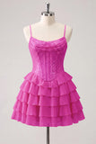 Champagne A Line Sequin Tiered Ruffle Short Homecoming Dress