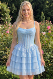 Champagne A Line Sequin Tiered Ruffle Short Homecoming Dress