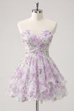 Sweetheart Light Green A Line Floral Short Homecoming Dress