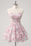 Sweetheart Light Green A Line Floral Short Homecoming Dress