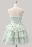 Strapless Floral A Line Sequin Corset Pink Homecoming Dress