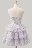 Strapless Floral A Line Sequin Corset Pink Homecoming Dress