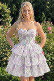 Strapless Floral A Line Sequin Corset Pink Homecoming Dress