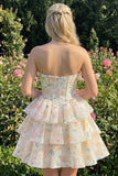 Strapless Floral A Line Sequin Corset Pink Homecoming Dress