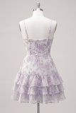 Floral Light Green Tiered Ruffle A Line Short Homecoming Dress