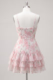Floral Light Green Tiered Ruffle A Line Short Homecoming Dress