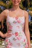 Sparkly White Floral Bodycon Short Homecoming Dress with Lace-up Back