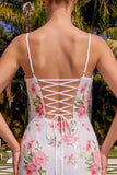 Sparkly White Floral Bodycon Short Homecoming Dress with Lace-up Back