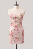 Floral White Strapless Cut Out Bodycon Homecoming Dress