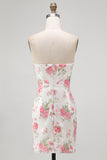 Floral White Strapless Cut Out Bodycon Homecoming Dress
