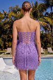 Lilac Bodycon Beaded Strapless Short Homecoming Dress