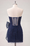 Lilac Bodycon Beaded Strapless Short Homecoming Dress