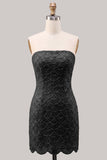 Sparkly Pink Strapless Bodycon Homecoming Dress with Lace-up Back