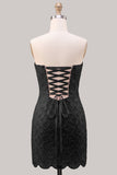 Sparkly Pink Strapless Bodycon Homecoming Dress with Lace-up Back