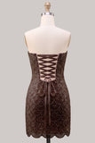 Sparkly Pink Strapless Bodycon Homecoming Dress with Lace-up Back