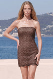 Sparkly Pink Strapless Bodycon Homecoming Dress with Lace-up Back