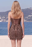 Sparkly Pink Strapless Bodycon Homecoming Dress with Lace-up Back