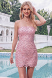 Sparkly Pink Strapless Bodycon Homecoming Dress with Lace-up Back