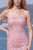 Sparkly Pink Strapless Bodycon Homecoming Dress with Lace-up Back