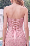 Sparkly Pink Strapless Bodycon Homecoming Dress with Lace-up Back