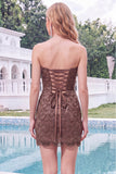 Sparkly Pink Strapless Bodycon Homecoming Dress with Lace-up Back