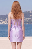 Lilac Strapless Bodycon Short Homecoming Dress with Bow