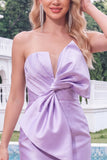 Lilac Strapless Bodycon Short Homecoming Dress with Bow