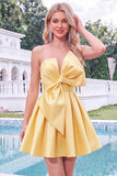 Strapless A Line Short Yellow Homecoming Dress with Lace-up Back
