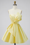 Strapless A Line Short Yellow Homecoming Dress with Lace-up Back