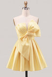 Strapless A Line Short Yellow Homecoming Dress with Lace-up Back