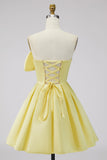 Strapless A Line Short Yellow Homecoming Dress with Lace-up Back