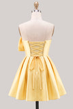 Strapless A Line Short Yellow Homecoming Dress with Lace-up Back