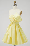 Strapless A Line Short Yellow Homecoming Dress with Lace-up Back