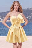 Strapless A Line Short Yellow Homecoming Dress with Lace-up Back