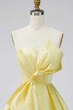 Strapless A Line Short Yellow Homecoming Dress with Lace-up Back