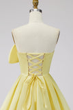 Strapless A Line Short Yellow Homecoming Dress with Lace-up Back