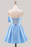 Strapless A Line Short Yellow Homecoming Dress with Lace-up Back