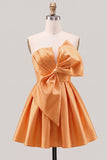 Strapless A Line Short Yellow Homecoming Dress with Lace-up Back