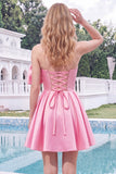 Strapless A Line Short Yellow Homecoming Dress with Lace-up Back