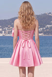 Strapless A Line Short Yellow Homecoming Dress with Lace-up Back