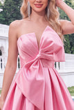 Strapless A Line Short Yellow Homecoming Dress with Lace-up Back