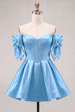 Off the Shoulder A Line Corset Red Homecoming Dress with Bows