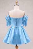 Off the Shoulder A Line Corset Red Homecoming Dress with Bows